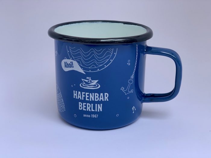 Emaille-Becher Hafenbar blau